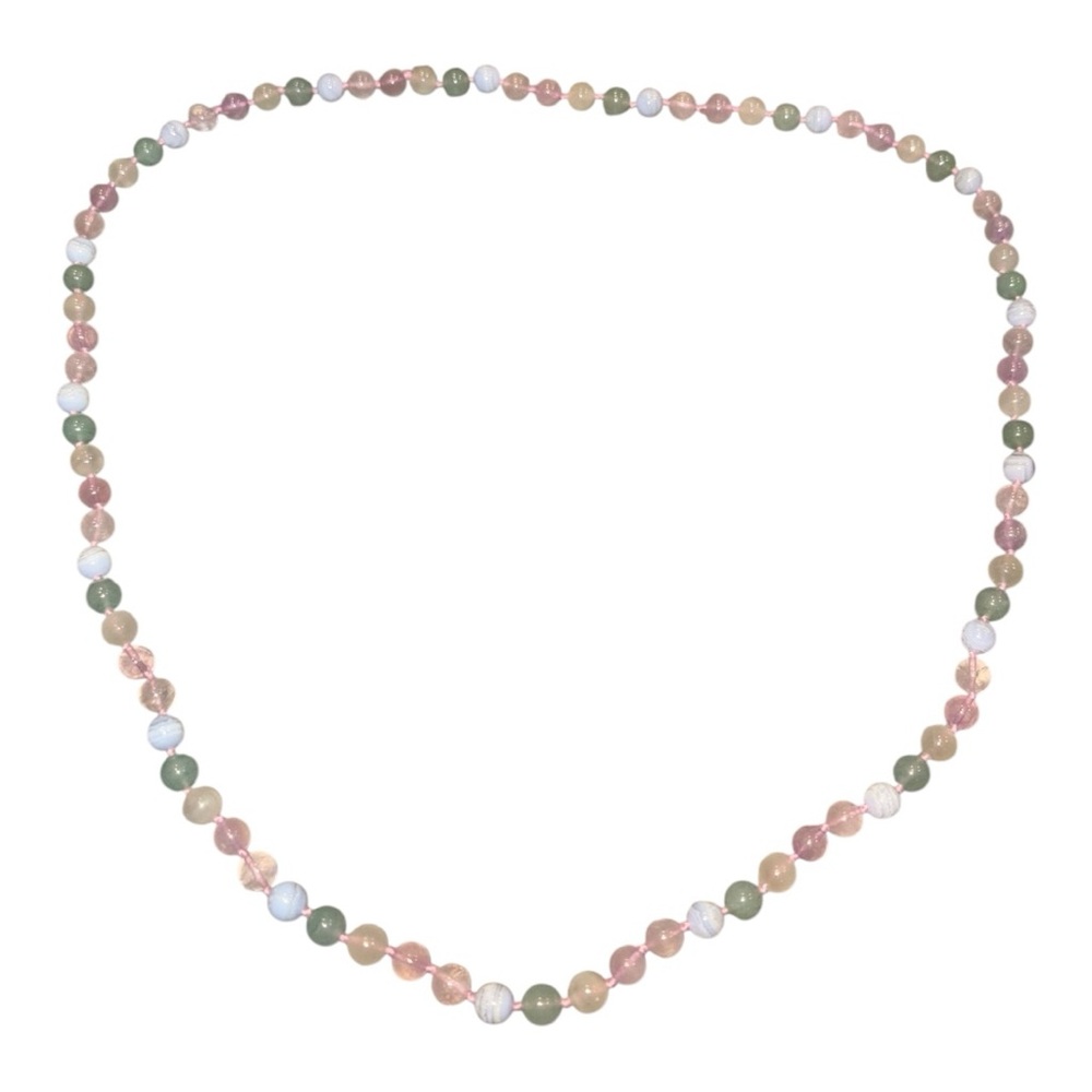 Pastel Gemstone Beaded Necklace 32” Hand Knotted Long Strand J41